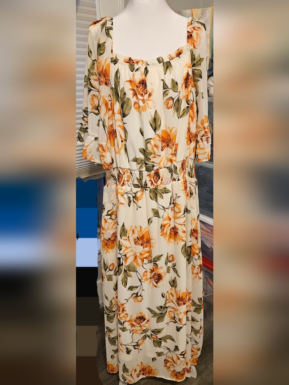 Hayden Los Angeles Floral Maxi Dress Smocked Waist 3X.